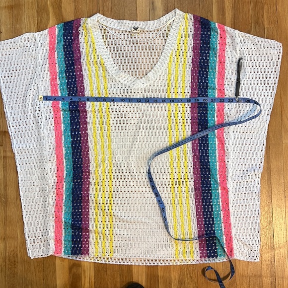 Roxy Open Knit Mesh Lace Multicolor Rainbow Poncho Cape Boho Crochet Coverup S - Picture 10 of 11